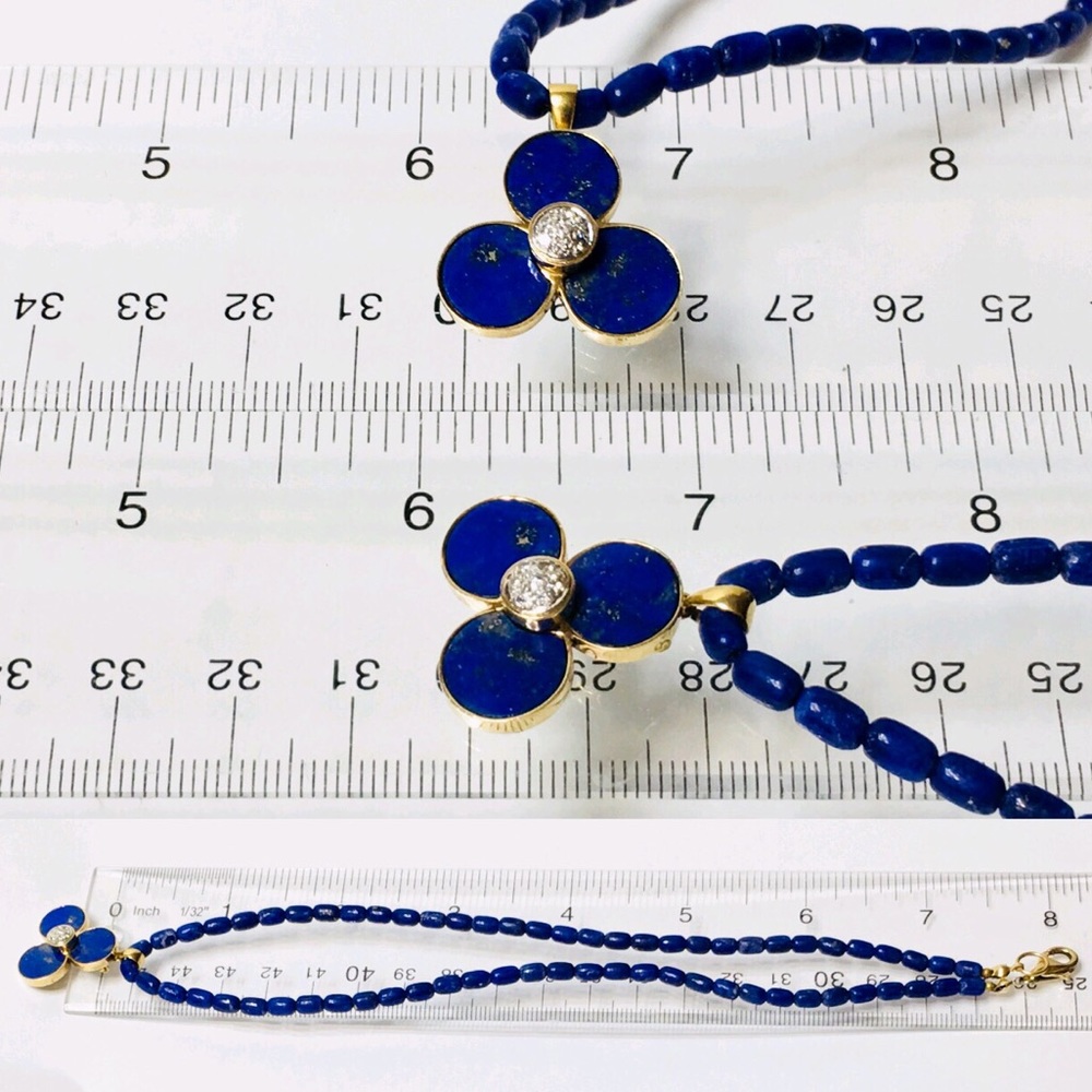 14k & 18k Gold Lapis Diamond Pendant Bead Necklace - Picture 5 of 6